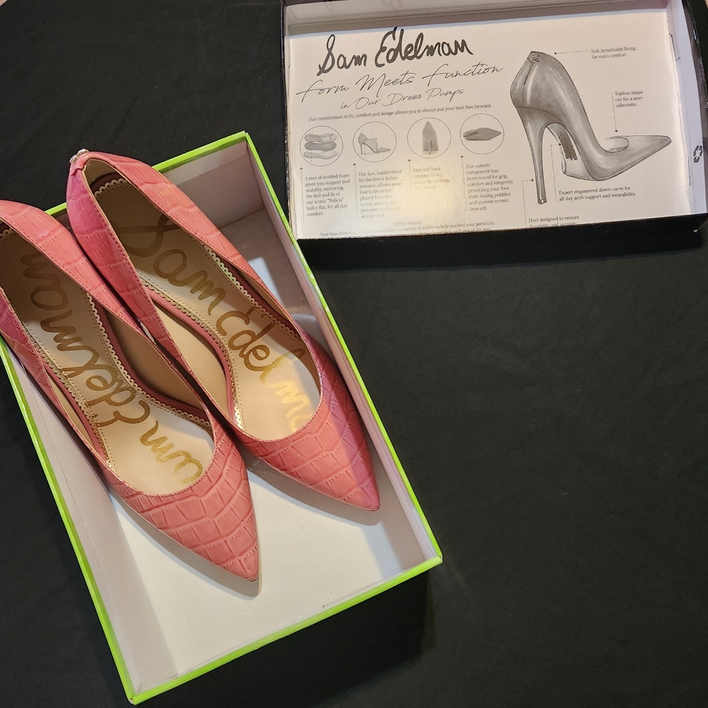 Sam Edelman Croc-Embossed Point Pump- Raspberry, Size 8.5 - Picture 10 of 13